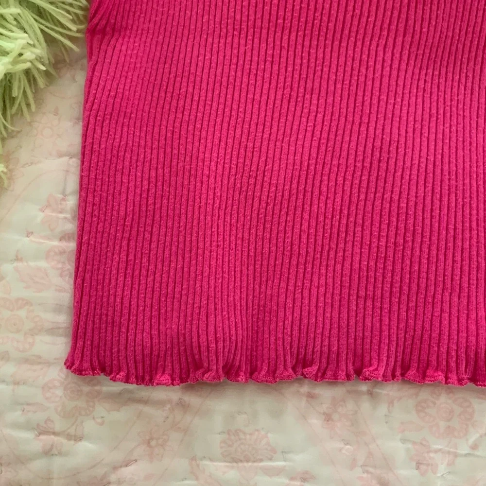 Children's Place Shirt Baby Girls 12 Months Hot Pink Ribbed Scalloped Stretchy